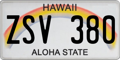 HI license plate ZSV380