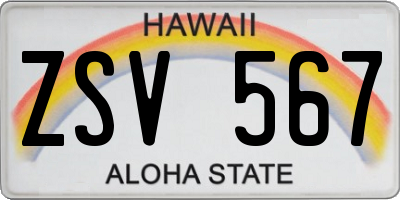 HI license plate ZSV567