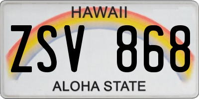 HI license plate ZSV868