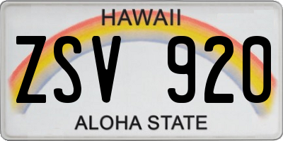 HI license plate ZSV920