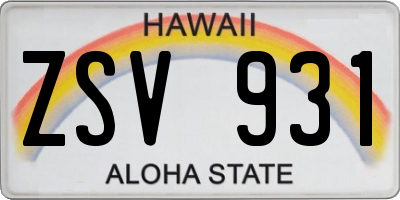 HI license plate ZSV931