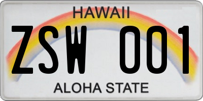 HI license plate ZSW001
