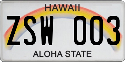 HI license plate ZSW003