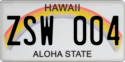 HI license plate ZSW004