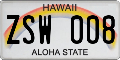 HI license plate ZSW008