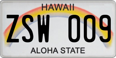 HI license plate ZSW009