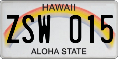 HI license plate ZSW015