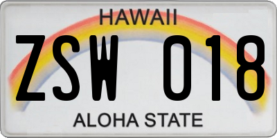 HI license plate ZSW018