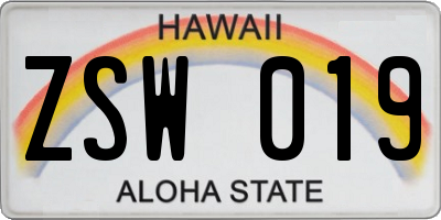 HI license plate ZSW019