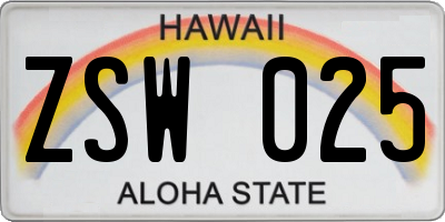 HI license plate ZSW025