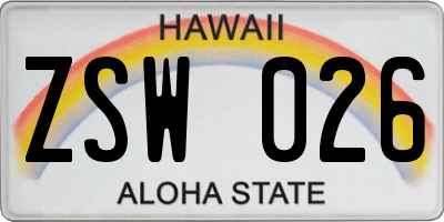 HI license plate ZSW026