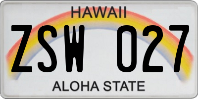 HI license plate ZSW027