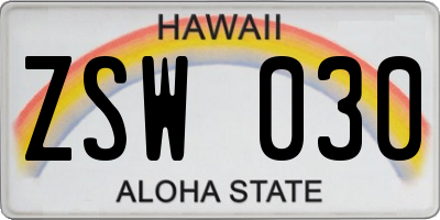 HI license plate ZSW030