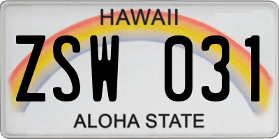 HI license plate ZSW031