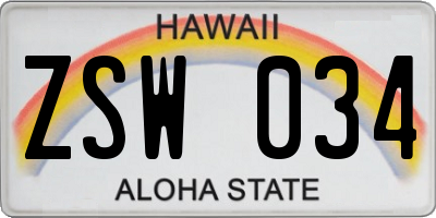 HI license plate ZSW034