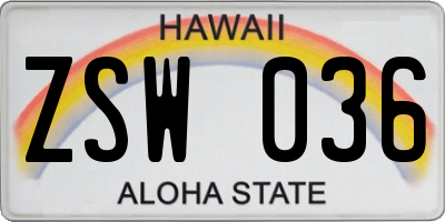 HI license plate ZSW036