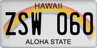 HI license plate ZSW060