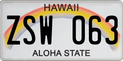 HI license plate ZSW063