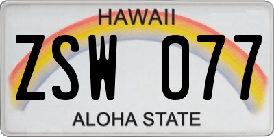 HI license plate ZSW077