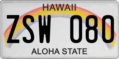 HI license plate ZSW080