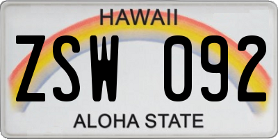 HI license plate ZSW092