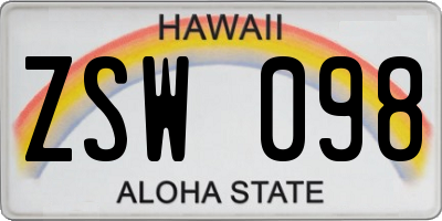 HI license plate ZSW098