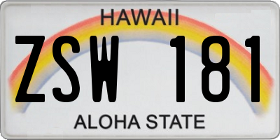 HI license plate ZSW181