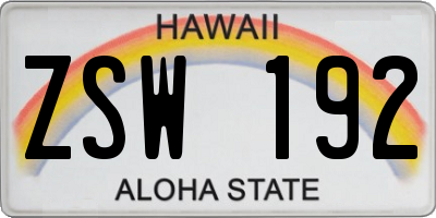 HI license plate ZSW192