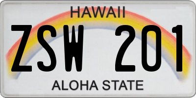 HI license plate ZSW201
