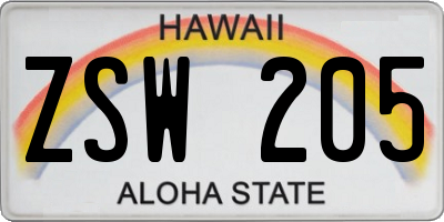 HI license plate ZSW205