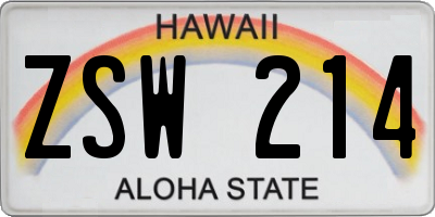 HI license plate ZSW214