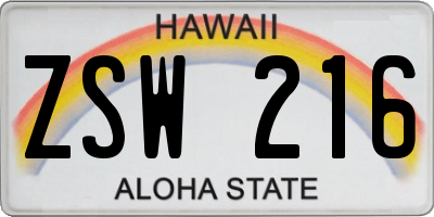 HI license plate ZSW216