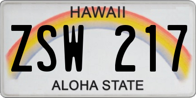 HI license plate ZSW217