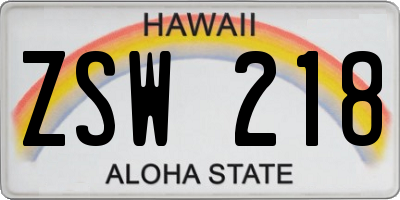 HI license plate ZSW218