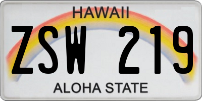 HI license plate ZSW219