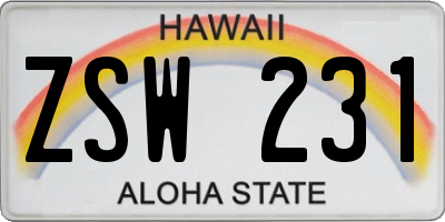 HI license plate ZSW231
