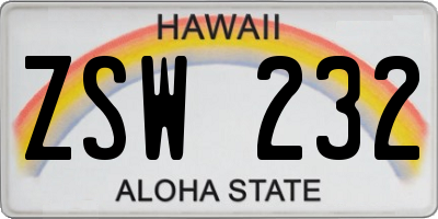 HI license plate ZSW232