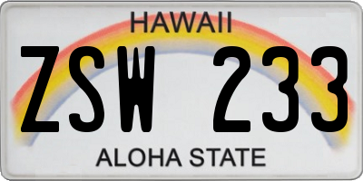 HI license plate ZSW233