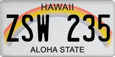 HI license plate ZSW235