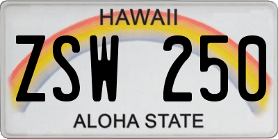HI license plate ZSW250