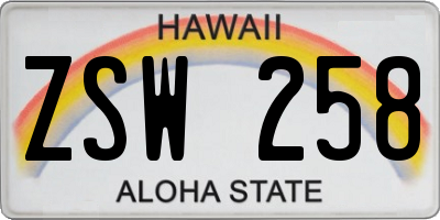 HI license plate ZSW258