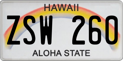 HI license plate ZSW260