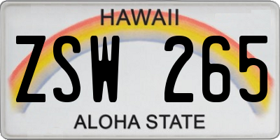 HI license plate ZSW265
