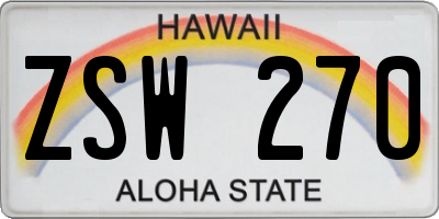 HI license plate ZSW270
