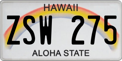 HI license plate ZSW275
