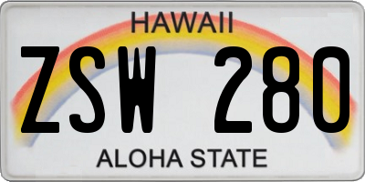 HI license plate ZSW280