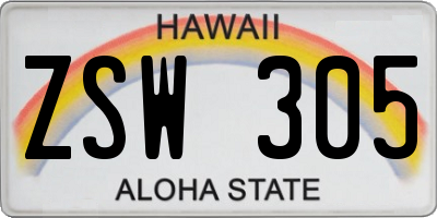 HI license plate ZSW305