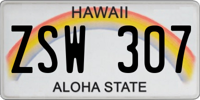 HI license plate ZSW307