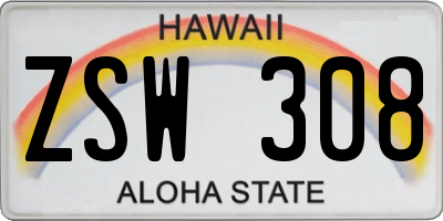 HI license plate ZSW308