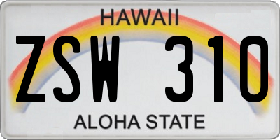 HI license plate ZSW310